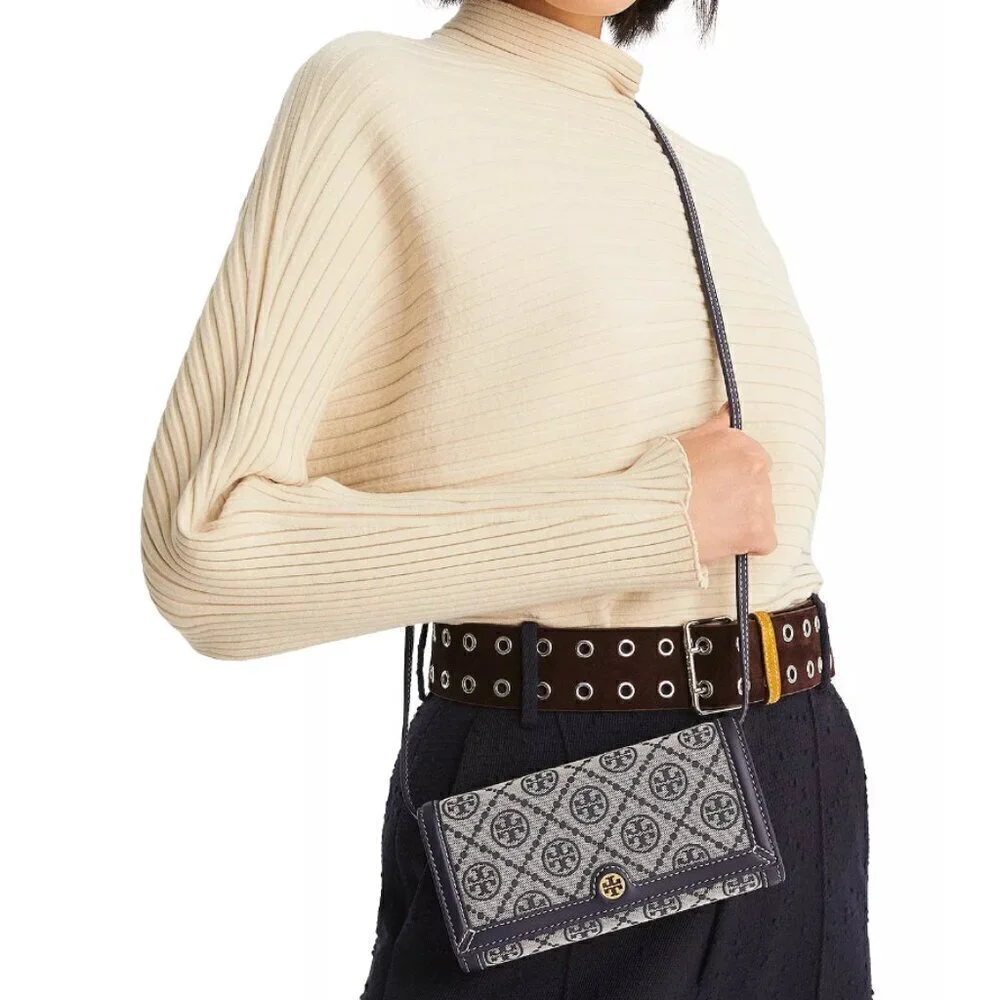 NEW! Tory Burch T Monogram Jacquard Wallet Crossbody -Hazelnut - Picture 3 of 10